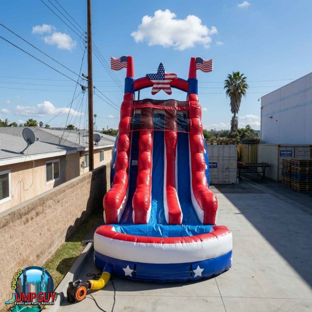 22Ft Stars And Stripes Backyard Size Dual Lane Water Slide rental for Skokie IL events in ZIP codes 60076 and 60077