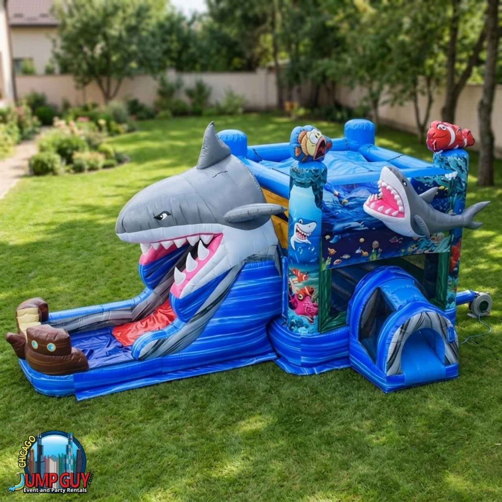 Great White Shark Bounce Slide Wet rental for Skokie IL events in ZIP codes 60076 and 60077