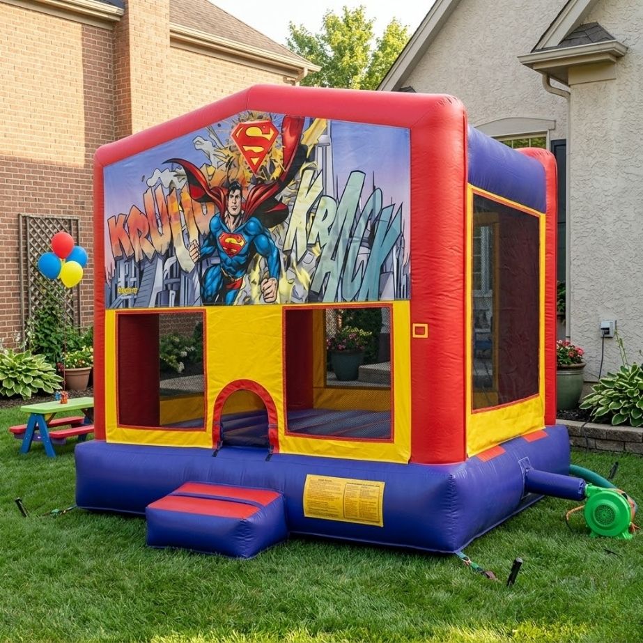 Superman Bouncer rental for Skokie IL events in ZIP codes 60076 and 60077