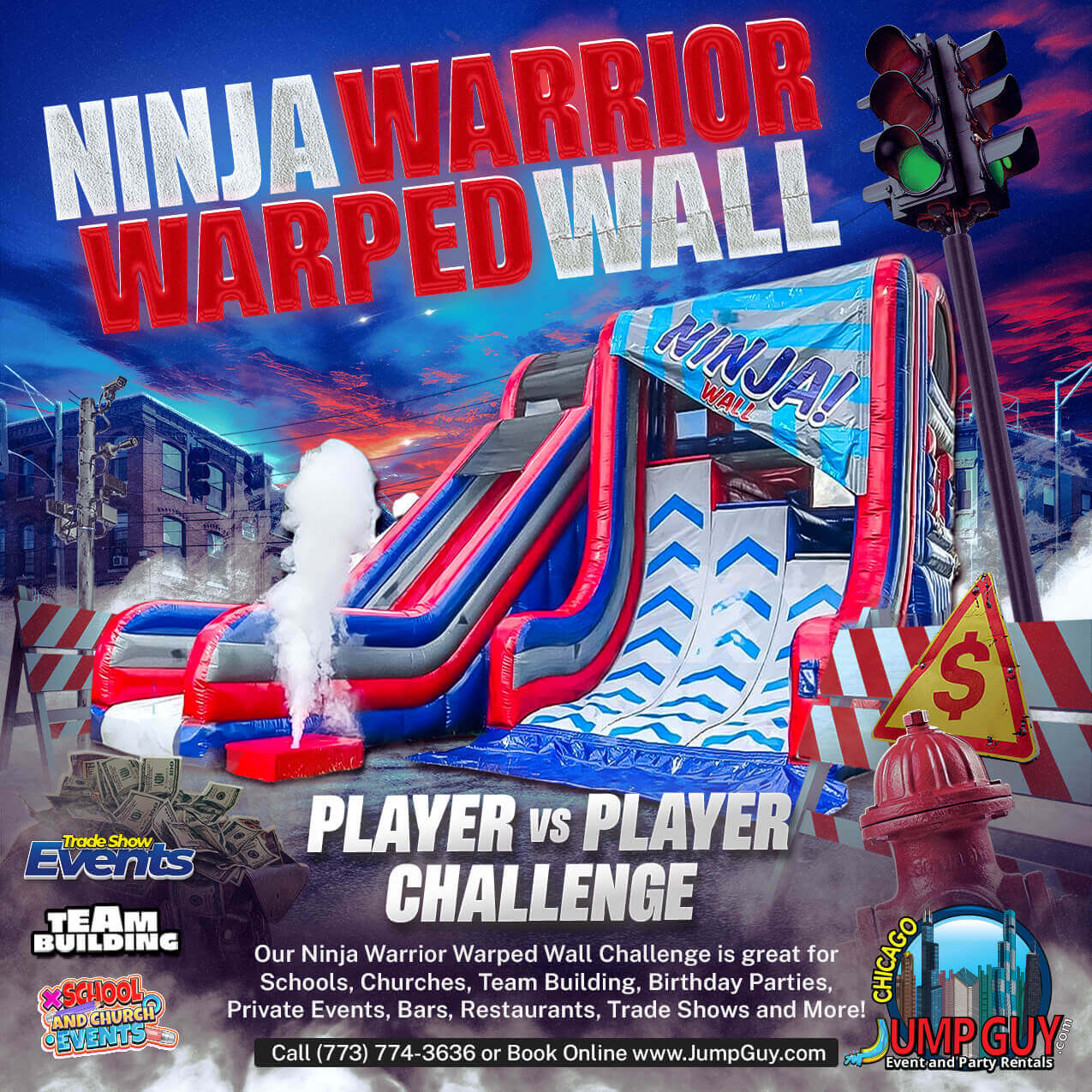 Ninja Warrior Warped Wall rental for Skokie IL events in ZIP codes 60076 and 60077