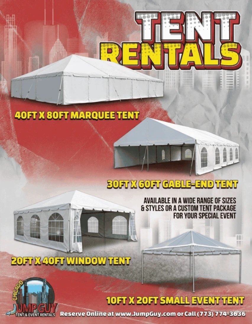 Tent Marquee Gable End rental for Skokie IL events in ZIP codes 60076 and 60077